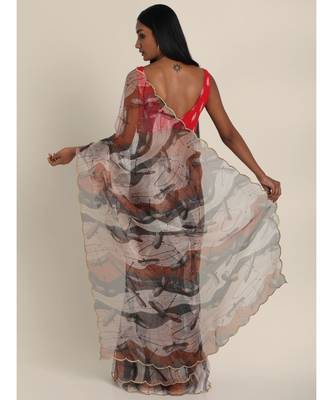 Suta Beige  Brown Abstract Printed Organza Saree 2