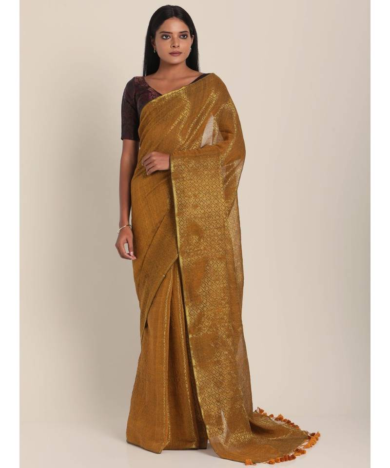 Suta Gold-Toned Pure Cotton Woven Design Saree