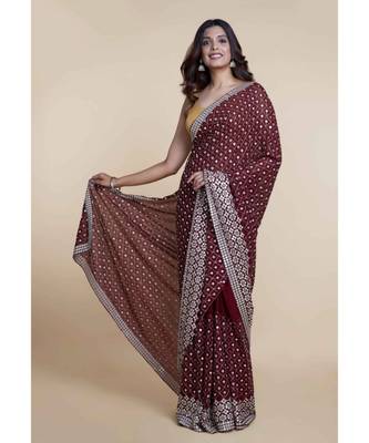 Suta Green Georgette Mirror Work Embroidered Saree 1