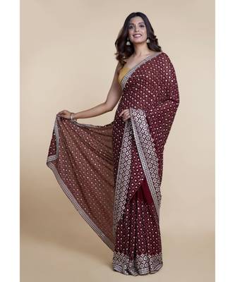 Suta Green Georgette Mirror Work Embroidered Saree 2
