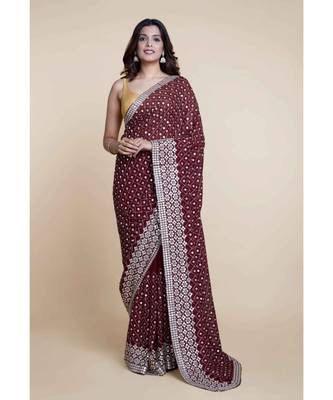 Suta Green Georgette Mirror Work Embroidered Saree 3