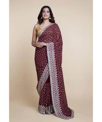 Suta Green Georgette Mirror Work Embroidered Saree 4