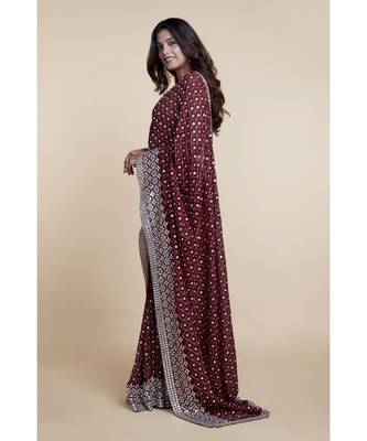 Suta Green Georgette Mirror Work Embroidered Saree 5