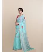 Suta Blue  Red Floral Zari Pure Cotton Saree