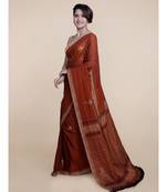 Suta Rust Brown  White Floral Pure Cotton Saree