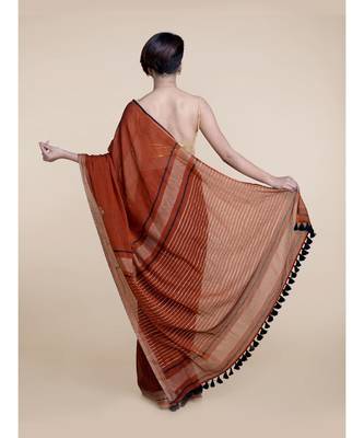 Suta Rust Brown  White Floral Pure Cotton Saree 3