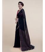 Suta Black  Gold-Toned Striped Zari Pure Cotton Saree