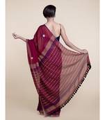 Suta Maroon  Blue Pure Cotton Saree
