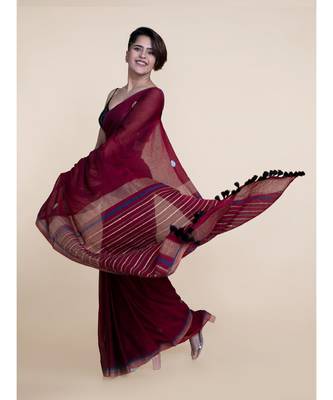 Suta Maroon  Blue Pure Cotton Saree 2