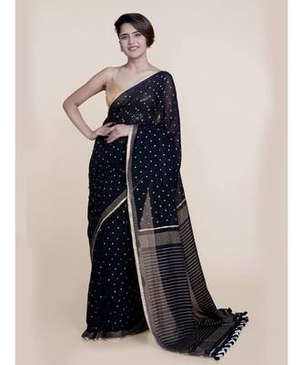 Suta Black  Gold-Toned Zari Pure Cotton Saree 1