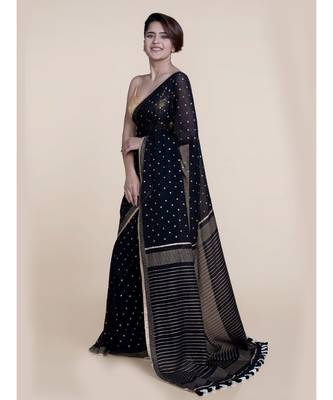 Suta Black  Gold-Toned Zari Pure Cotton Saree 2