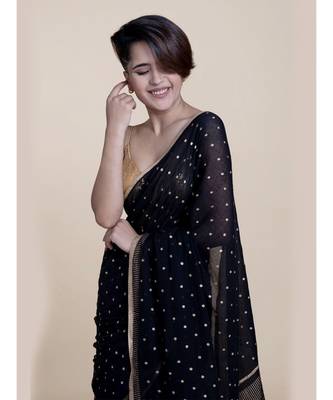 Suta Black  Gold-Toned Zari Pure Cotton Saree 3