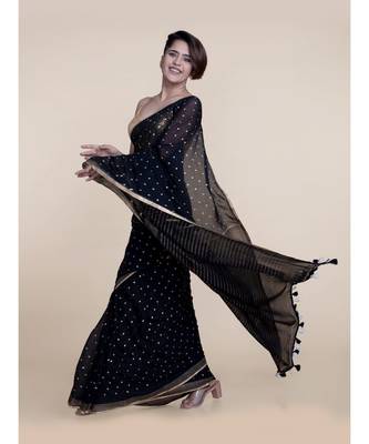 Suta Black  Gold-Toned Zari Pure Cotton Saree 5