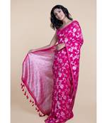 Suta Pink  Silver-Toned Woven Design Zari Linen Saree