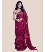 Suta Maroon  Gold-Toned Embellished Sequinned Pure Cotton ruffle Saree