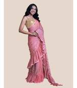 Suta Coral Pink Embellished Pure Cotton ruffle Saree