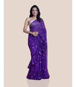 Suta Women Raw Ink Mul Handcrafted Ruffle Chumki Saree