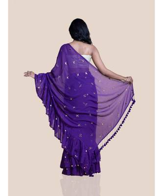 Suta Women Raw Ink Mul Handcrafted Ruffle Chumki Saree 5