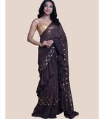Suta Brown  Gold-Toned Embellished Pure Cotton Ruffle Saree