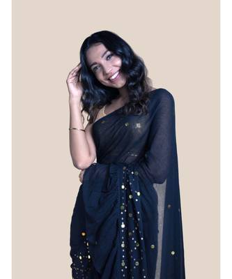 Suta Black  Golden Sequinned Pure Cotton Ruffled Saree 3