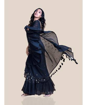 Suta Black  Golden Sequinned Pure Cotton Ruffled Saree 5