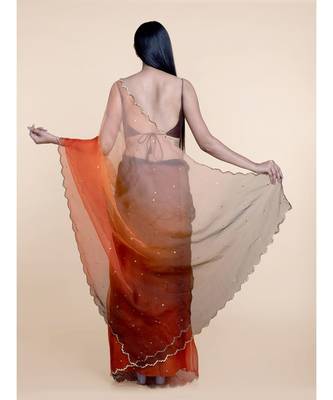 Suta Orange  Brown Organza Metal Sequine Ombre Saree 4