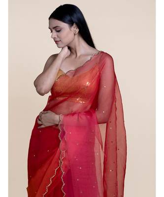 Suta Women Orange  Pink Sequinned Silk Blend Saree 1