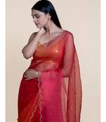 Suta Women Orange  Pink Sequinned Silk Blend Saree