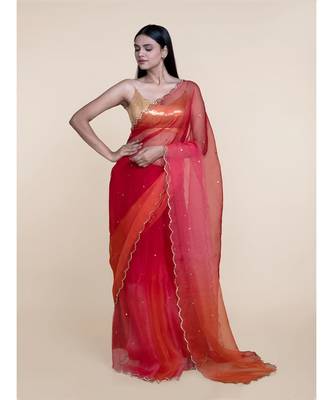 Suta Women Orange  Pink Sequinned Silk Blend Saree 2
