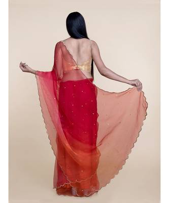 Suta Women Orange  Pink Sequinned Silk Blend Saree 3
