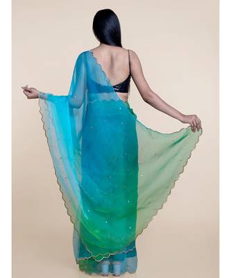 Suta Blue  Green Ombre Sequinned Organza Saree 2