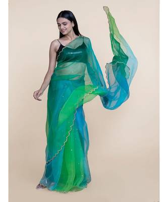 Suta Blue  Green Ombre Sequinned Organza Saree 3
