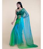 Suta Blue  Green Ombre Sequinned Organza Saree