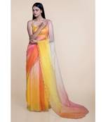 Suta Yellow  Orange Ombre Sequin Embellished Handcrafted Organza Saree