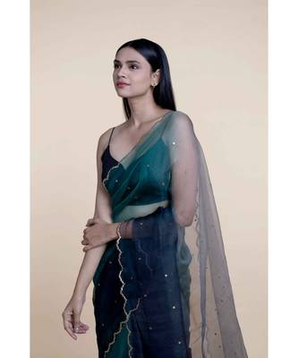 Suta Navy Blue Embellished Sequinned Ombre Organza Saree 4