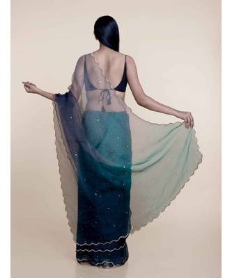 Suta Navy Blue Embellished Sequinned Ombre Organza Saree 5