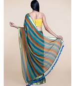 Suta Women Multicolored Mul Cotton Zari With Blue Tassels saree
