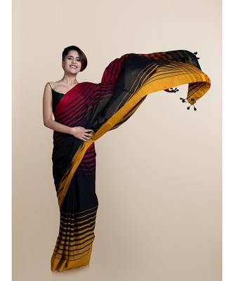 Suta Black  Red Striped Pure Cotton Saree 1