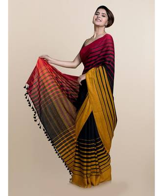 Suta Black  Red Striped Pure Cotton Saree 2