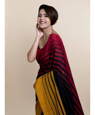 Suta Black  Red Striped Pure Cotton Saree 4