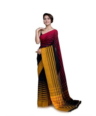 Suta Black  Red Striped Pure Cotton Saree 5