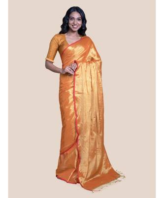 Suta Mustard Yellow Cotton Zari Saree 1