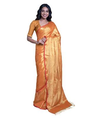 Suta Mustard Yellow Cotton Zari Saree 3