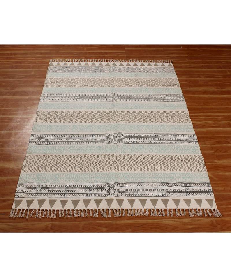 Rug For Bedroom Decor Handmade Cotton Rug Hand Block Printed Flat Weave