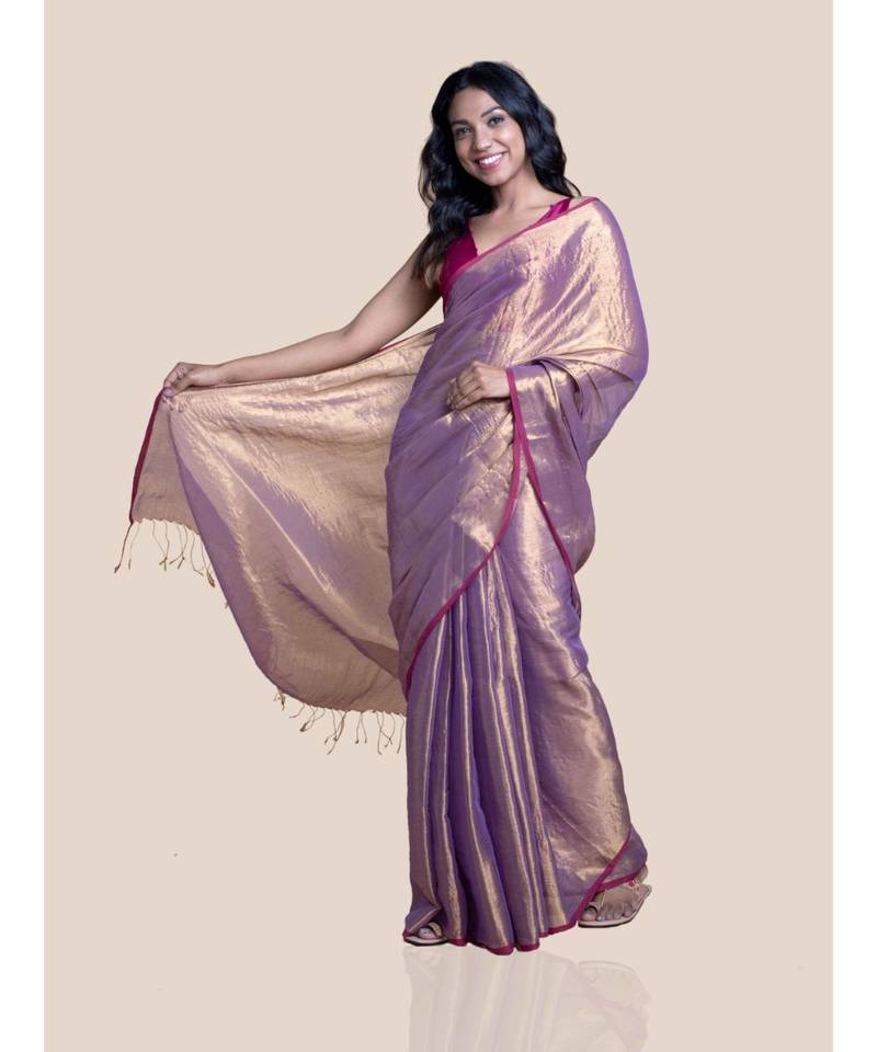Suta Purple  Pink Zari Saree