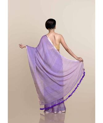 Suta Women Lavender Mul Cotton With Zari Border And Ghicha Pallu 5