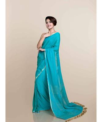 Suta Women Sea Green Mul Cotton With Zari Border And Ghicha Pallu 1