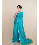 Suta Women Sea Green Mul Cotton With Zari Border And Ghicha Pallu