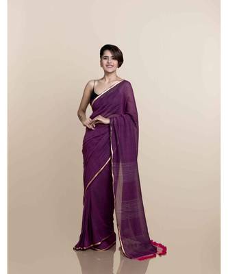 Suta Women Purple Zari Border Mul Cotton Saree with Ghicha Pallu 1