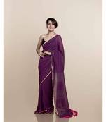 Suta Women Purple Zari Border Mul Cotton Saree with Ghicha Pallu
